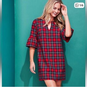 Vineyard Vines Red Plaid Greenwich‎ Flutter Sleeve Dress 6 Festive Holiday